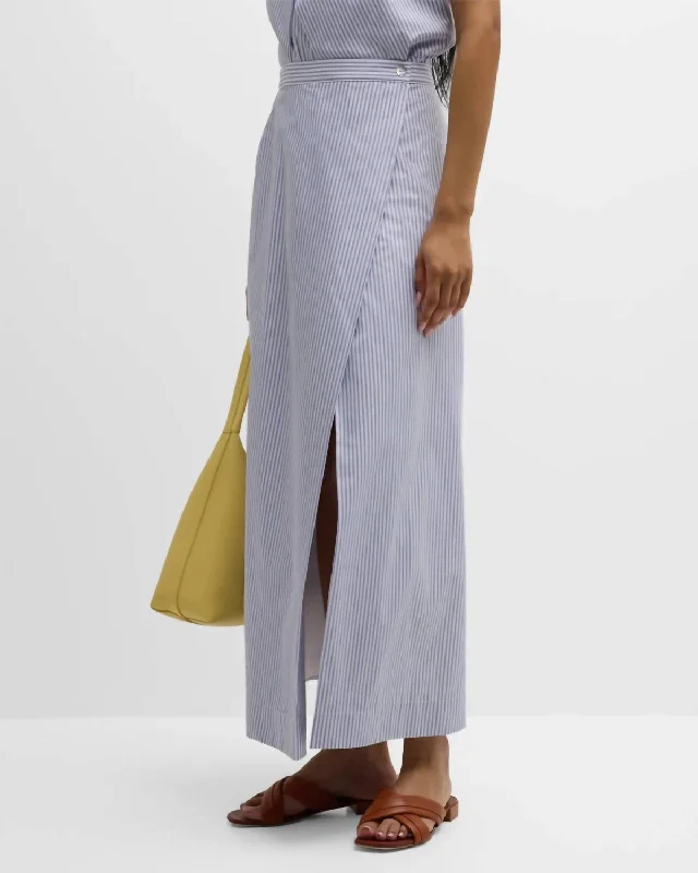 Inverted Pleat Skirt In Blue/white Stripe