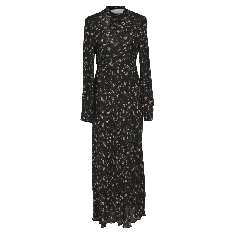 Iro Maxi High-Neck Floral Long-Sleeved Dress in Black Viscose