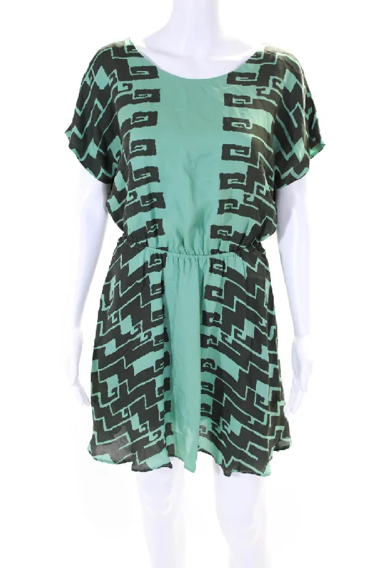 Kelly Wearstler  Women's Short Sleeves Cutout Abstract Mini Dress Green