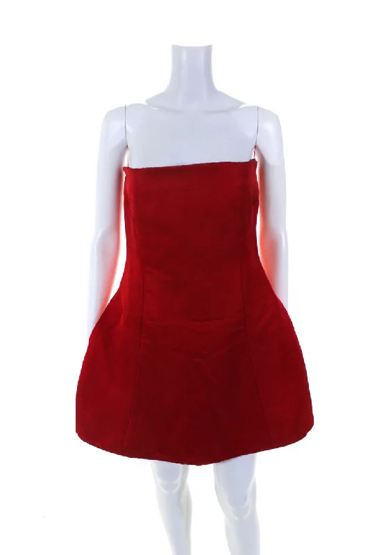 Khaite Womens Bright Red Linen Strapless Mini Fit & Flare Dress