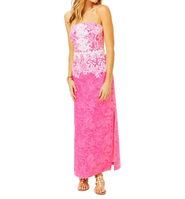 Kristella Beaded Strapless Maxi Dress In Pink Shadow Dancer