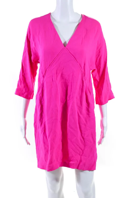 Lisa Perry Womens V Neck Dolman Sleeve Mini Shift Dress Hot Pink