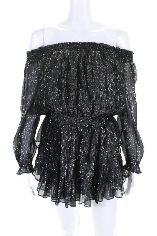 Love Shack Fancy Women's Off The Shoulder Ruffle Mini Dress Black