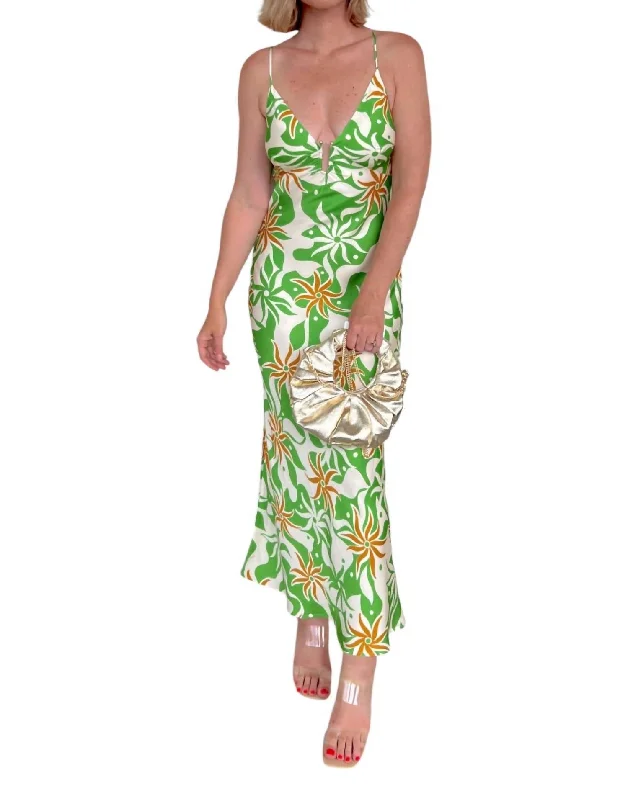 Lysandra Printed Maxi Dress In Green Print