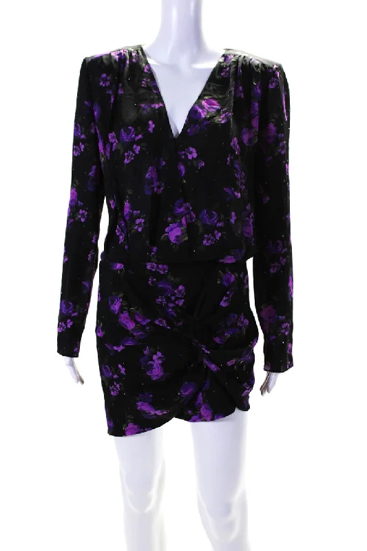 Magda Butrym Womens Black Purple Floral Print Open Back Silk Mini Dress