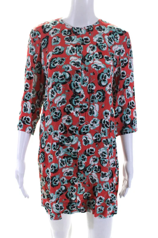 Marni Womens Floral Print Round Neck Long Sleeve Mini Dress Orange