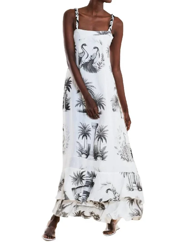 Marseille Toile Maxi Dress In White/black