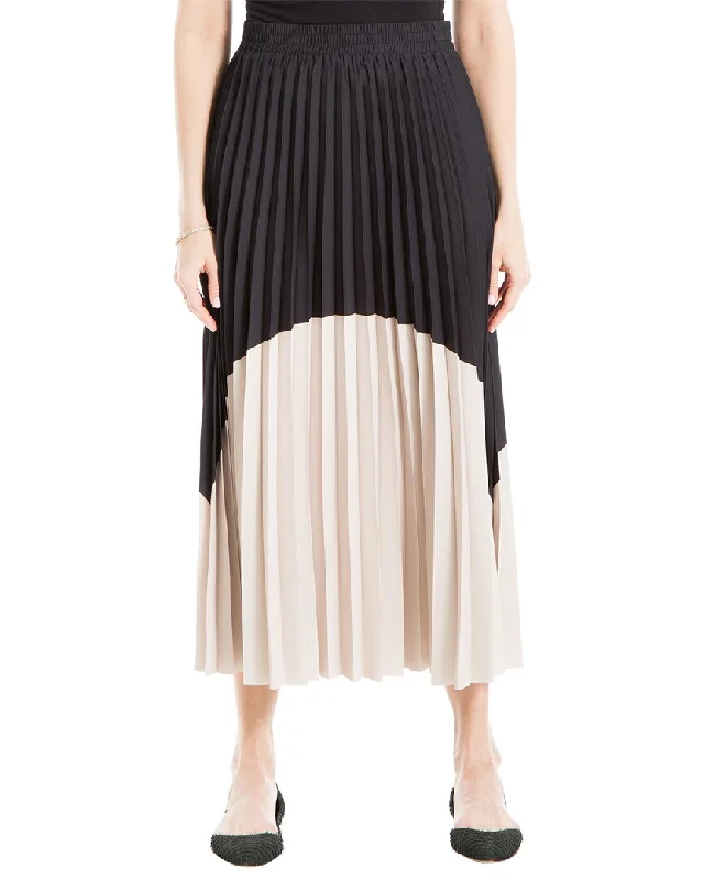 Max Studio Crepe Colorblocked Pleated Maxi Skirt