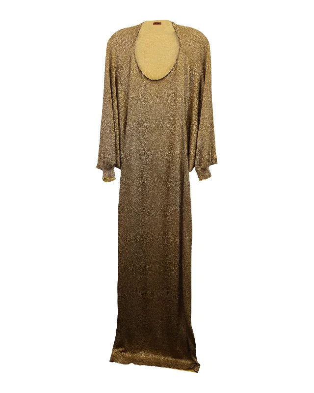 Missoni Metallic Knit Dolman-Sleeve Maxi Dress in Gold Polyester Viscose