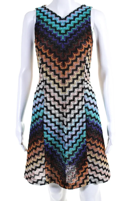 Missoni Orange Label Womens Sleeveless V Neck Mini Dress Multi Colored