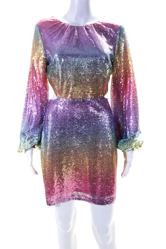 One 33 Social Womens Pastel Rainbow Gradient Sequin Cutout Mini Dress