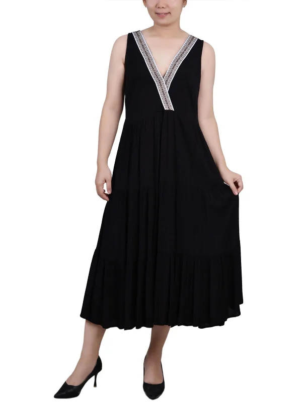 Petites Womens Tiered Long Maxi Dress