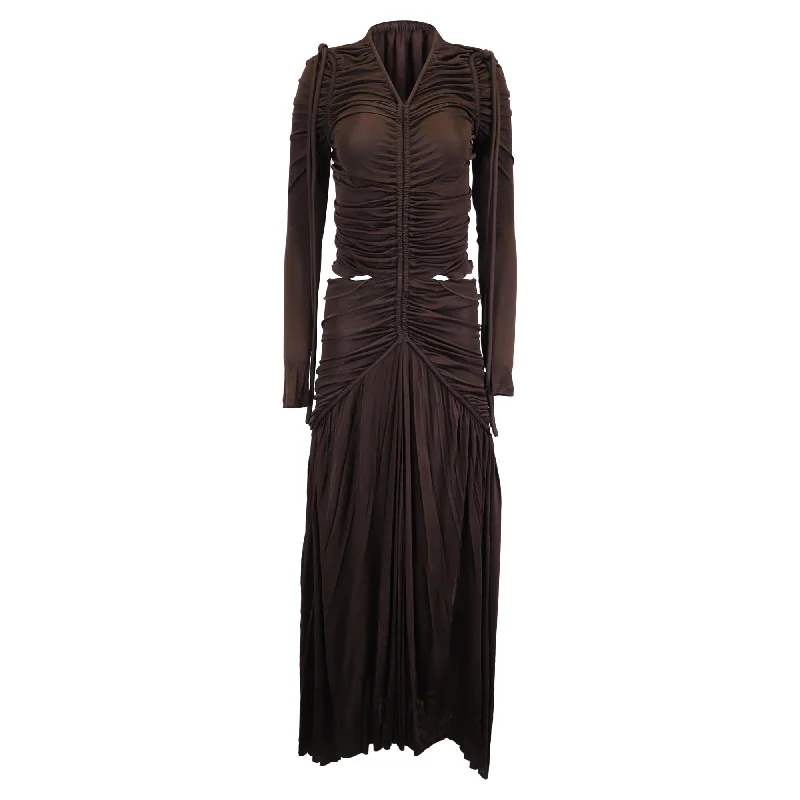 Proenza Schouler Cinched Cut-Out Maxi Dress in Brown Viscose