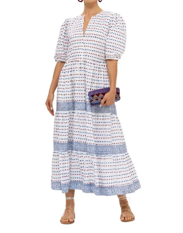 Puff Sleeve Maxi Dress In Ellis Blue