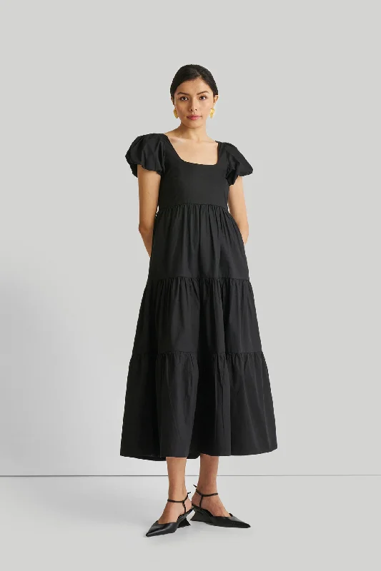 Puff Sleeve Tiered Maxi Dress in Black