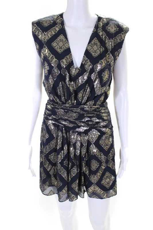 Ramy Brook Womens Reina Metallic Jacquard Mini Sheath Dress Navy Gold