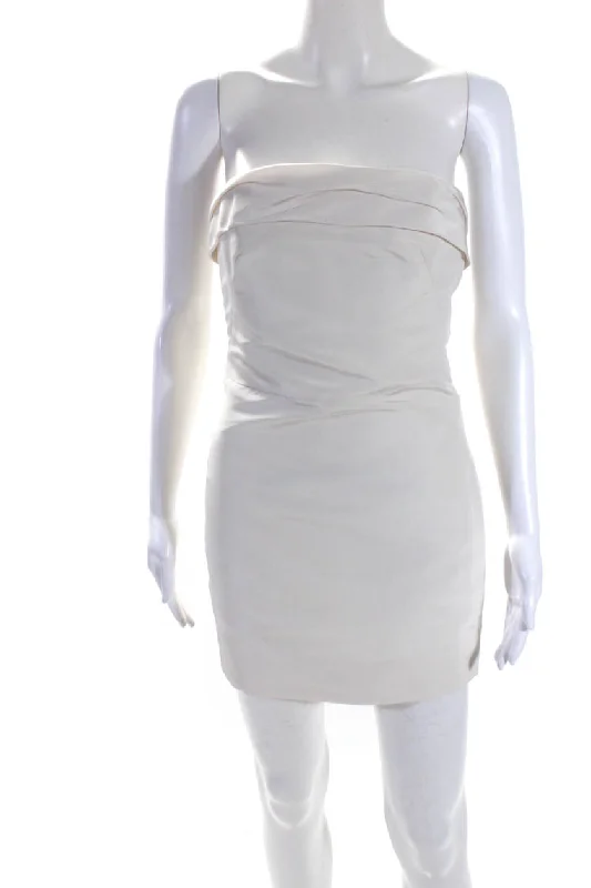 Reem Acra Womens White Silk Drape Detail Zip Back Strapless Mini Dress