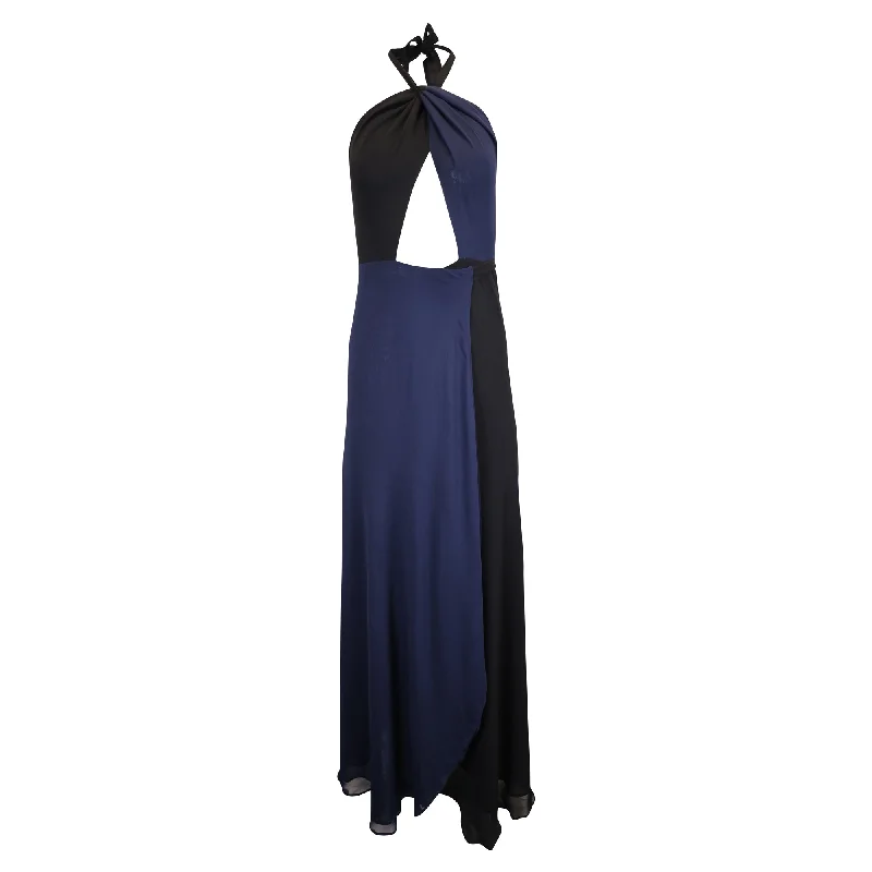 Reformation Estella Maxi Wrap Dress in Navy Blue Chiffon