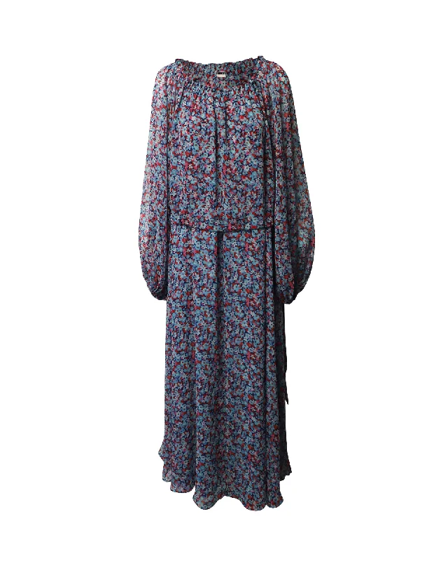 Rotate Birger Christensen Carly Off-The-Shoulder Maxi Dress in Floral Print Recycled Polyester