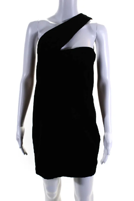 Saint Laurent Womens Black Velvet One Shoulder Sleeveless Mini Dress