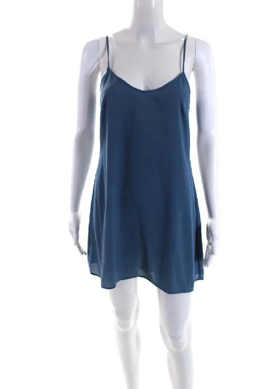 Saloni Womens Adjustable Strap V-Neck Sleeveless Pullover Mini Dress Blue