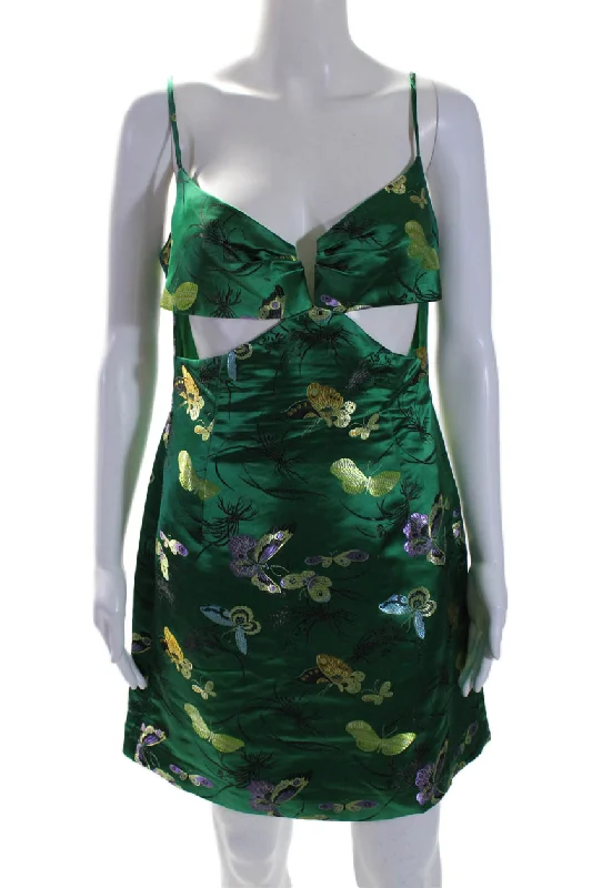 Sau-Lee Womens Green Floral Open Back Sleeveless Mini Jamie Dress