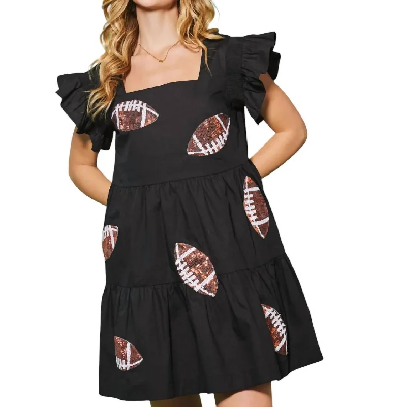 Sequin Football Tiered Mini Dress In Black