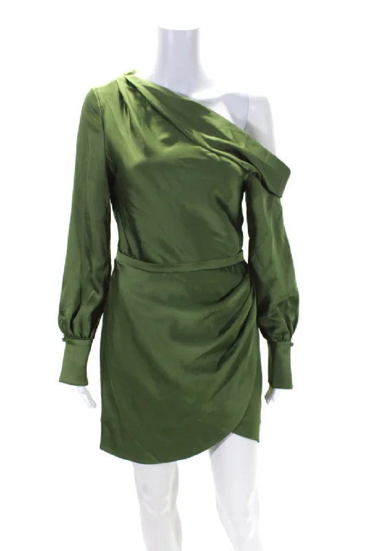 Simkhai Women's Boat Neck Long Sleeves Fit Flare Mini Dress Olive Green