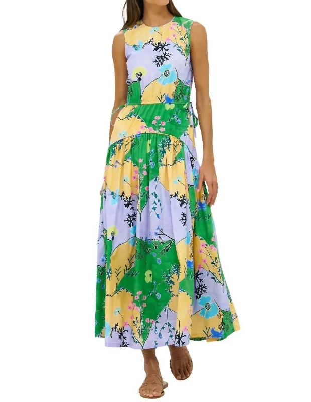 Sleeveless Piped Maxi Dress In Stockholm Green