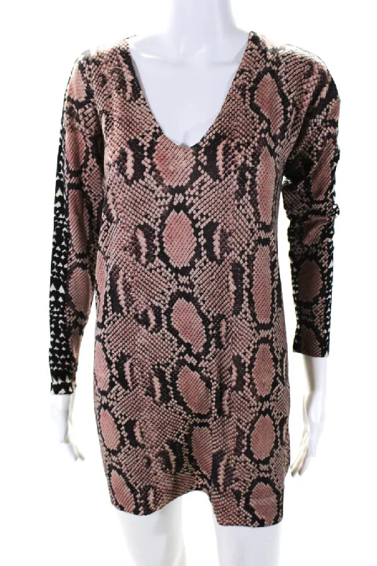 Stella McCartney Womens Snakeskin Print Long Sleeve Mini Dress Pink Black