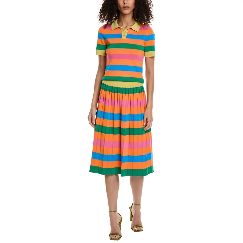 Striped Knit Midi Skirt In Multi Color