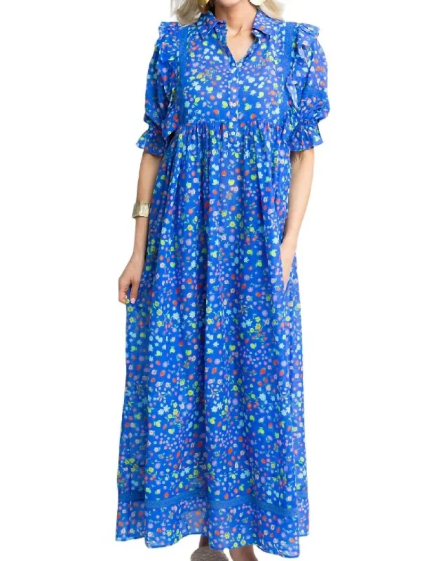 Summer Floral Tier Maxi Dress In Blue