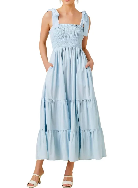 Sweetheart Smocked Maxi Dress In Baby Blue