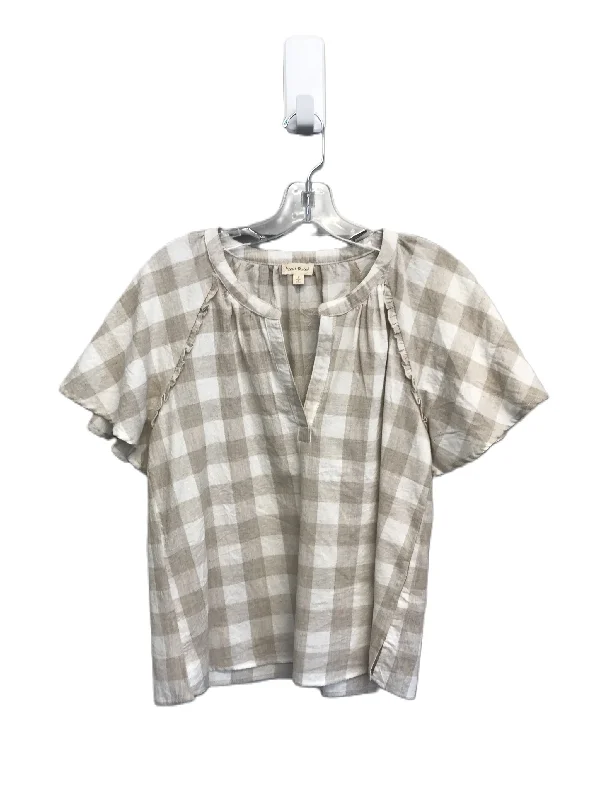 Tan & White Top Short Sleeve By Hem & Thread, Size: S