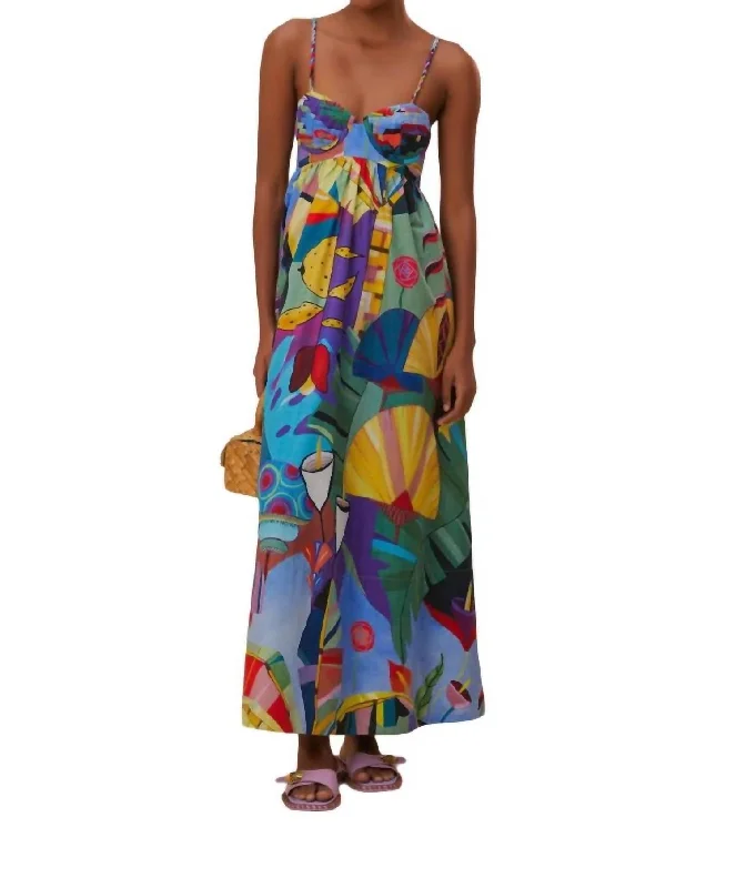 Tropical Scenario Sleeveless Maxi Dress In Multi