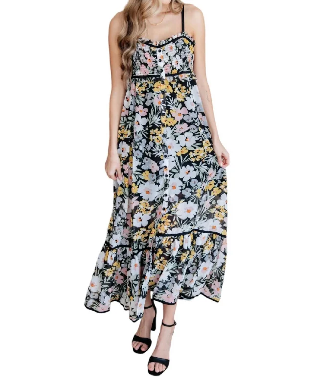 Up From The Ashes Floral Maxi Dress In Black