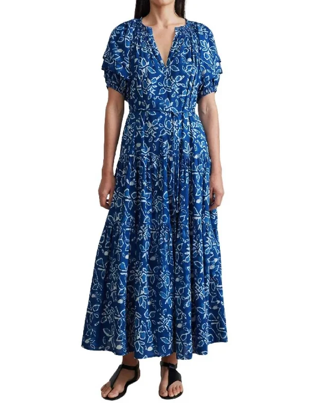 Uva Romantic Maxi Dress In Floras Dabu Indigo