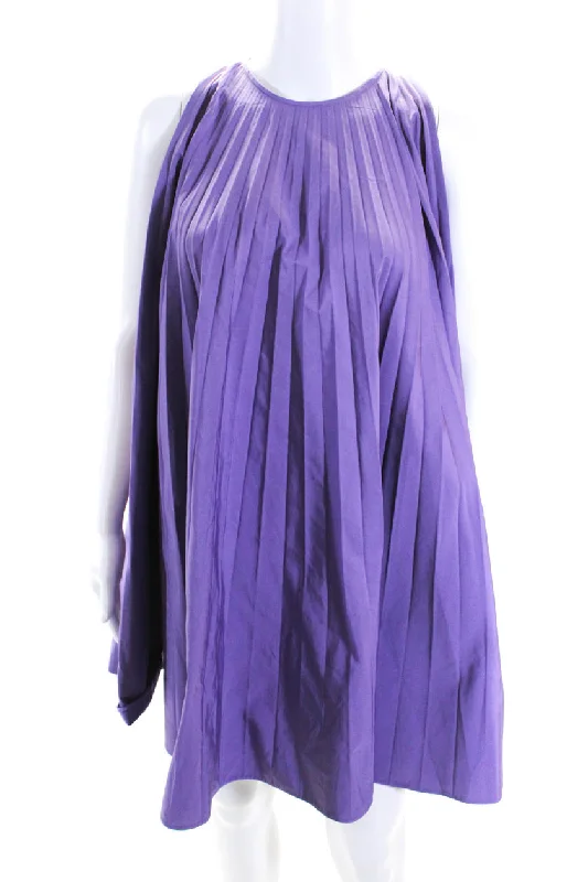 Valentino Women's Round Neck Sleeveless Pleated Mini Dress Purple