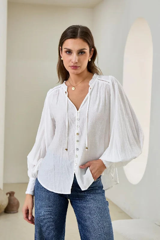 Carissa White Balloon Sleeve Blouse