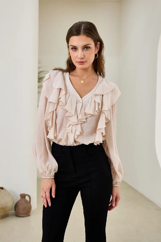 Eliana Blush Pink Ruffle Blouse