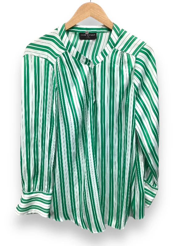 Top Long Sleeve By Lane Bryant In Green & White, Size: Xl