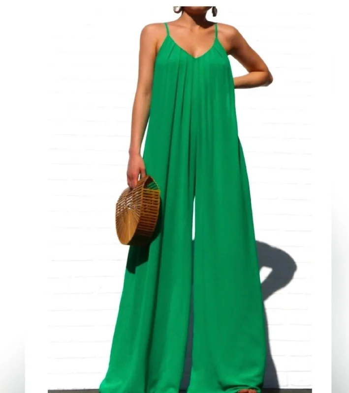 Loose Fit Woven Jumpsuit In Green