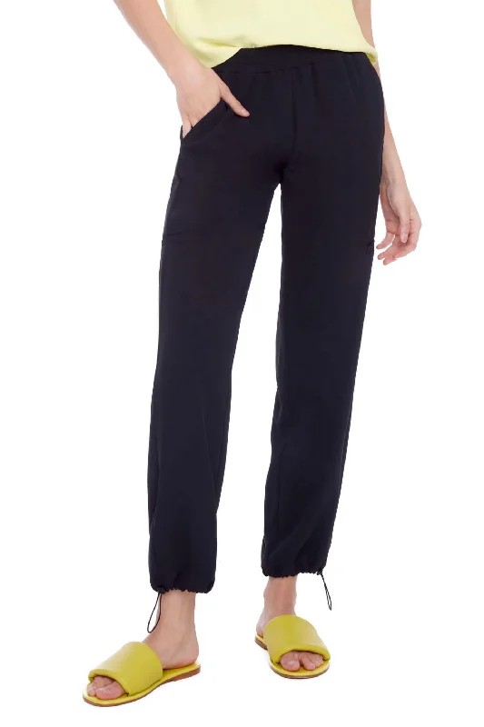 Roxette Solid Vegan Silk Jogger Pant In Black