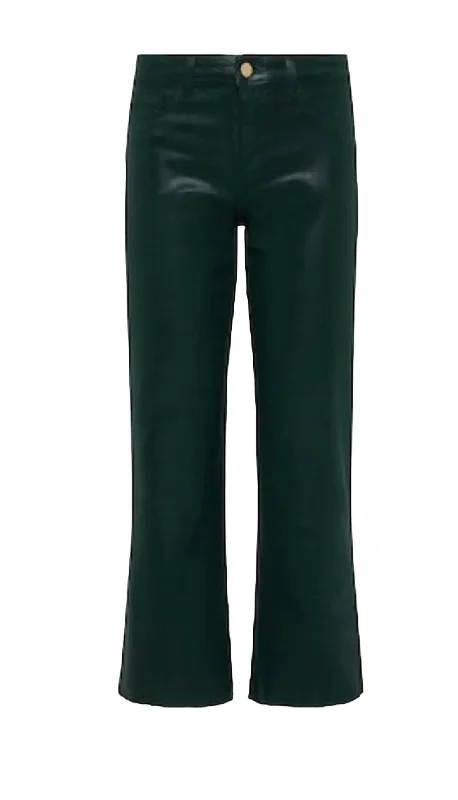 Wanda High Rise Crop Wide Leg Pant In Forest Green Coated