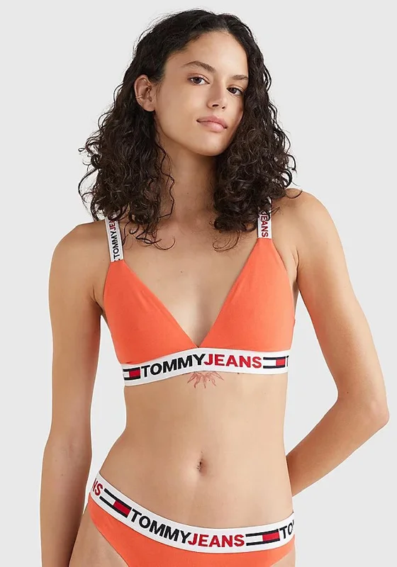 Tommy Jeans Womens Logo Triangle Bra, Hawaiian Coral