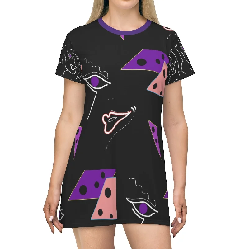 All Over Print T-Shirt Dress FACE DOODLES