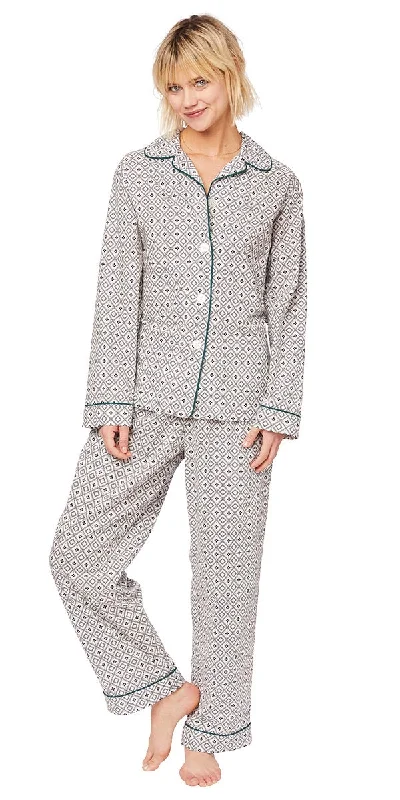 Long Sleeve Classic Pajama Set - Diamond Black Fine Print Pattern