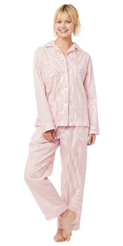 Long Sleeve Classic Pajama Set - Red Stripe Cotton