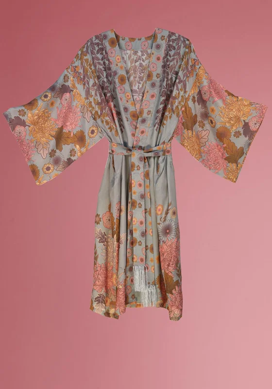 Powder Trailing Wisteria Kimono Gown, Ice