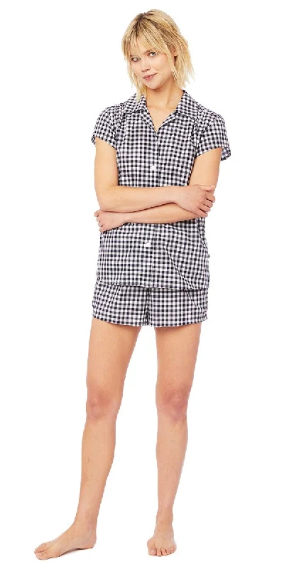 Pajama Short Set - Dark Navy Gingham